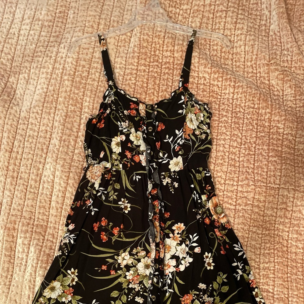 Black floral spaghetti strap dress. Size small.